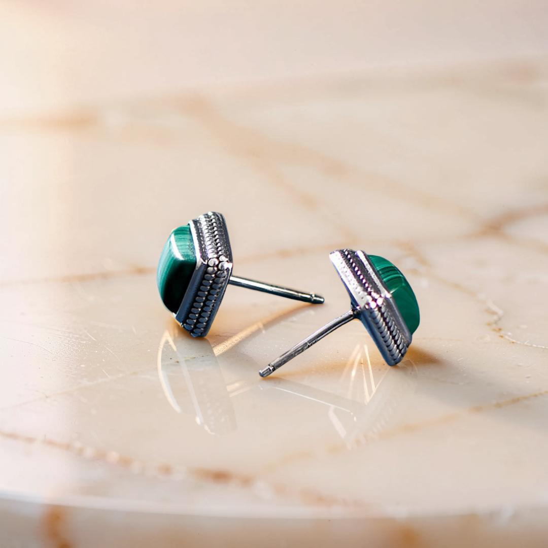 Boucles d'Oreilles Malachite – Renouveau, Argent 925