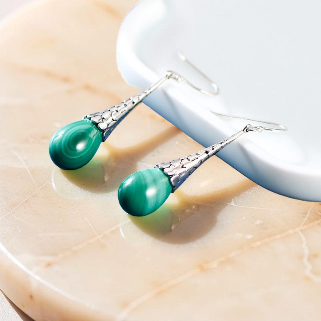 Boucles d'Oreilles Malachite – Transformation, Argent 925