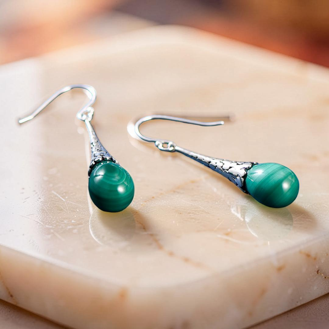 Boucles d'Oreilles Malachite – Transformation, Argent 925
