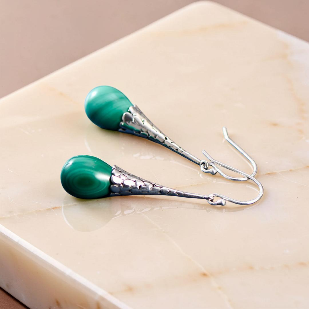 Boucles d'Oreilles Malachite – Transformation, Argent 925