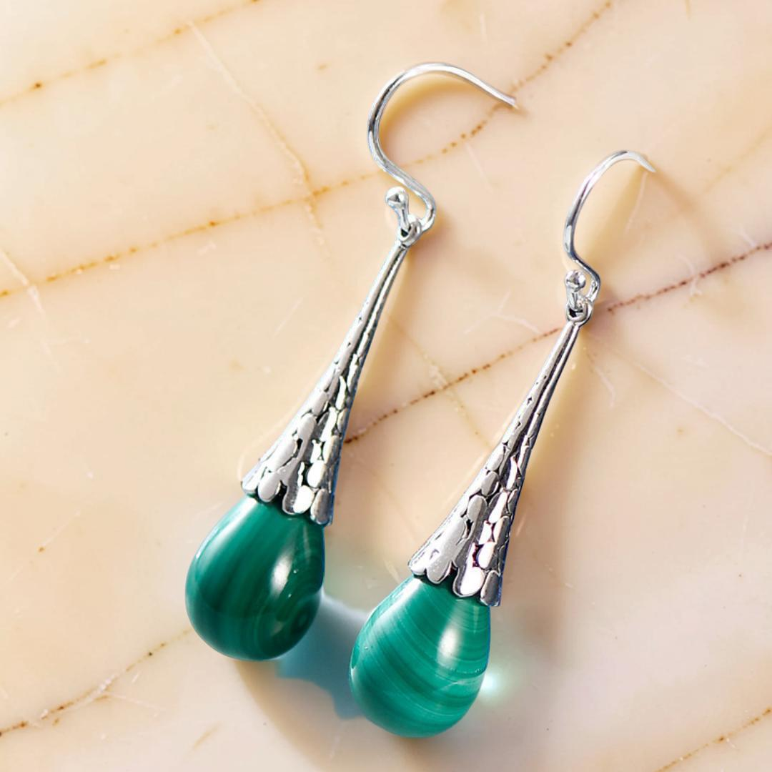 Boucles d'Oreilles Malachite – Transformation, Argent 925