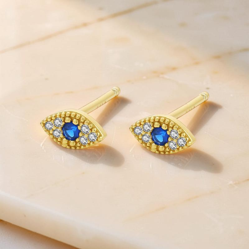 Boucles d'Oreilles Mauvais Œil – Pureté Mystique, Argent Plaqué Or