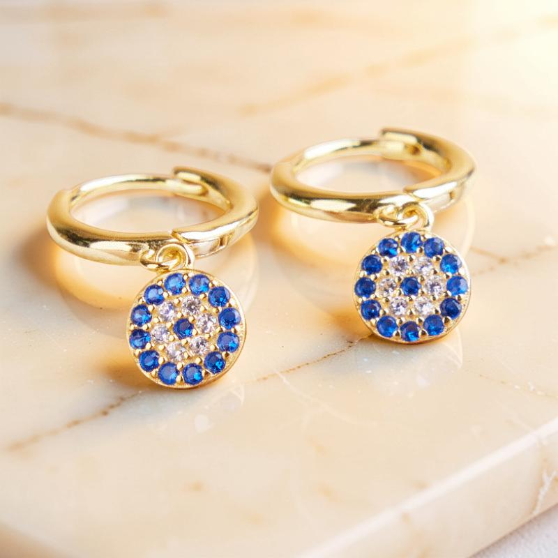 Boucles d'Oreilles Mauvais Œil – Regard, Argent Plaqué Or