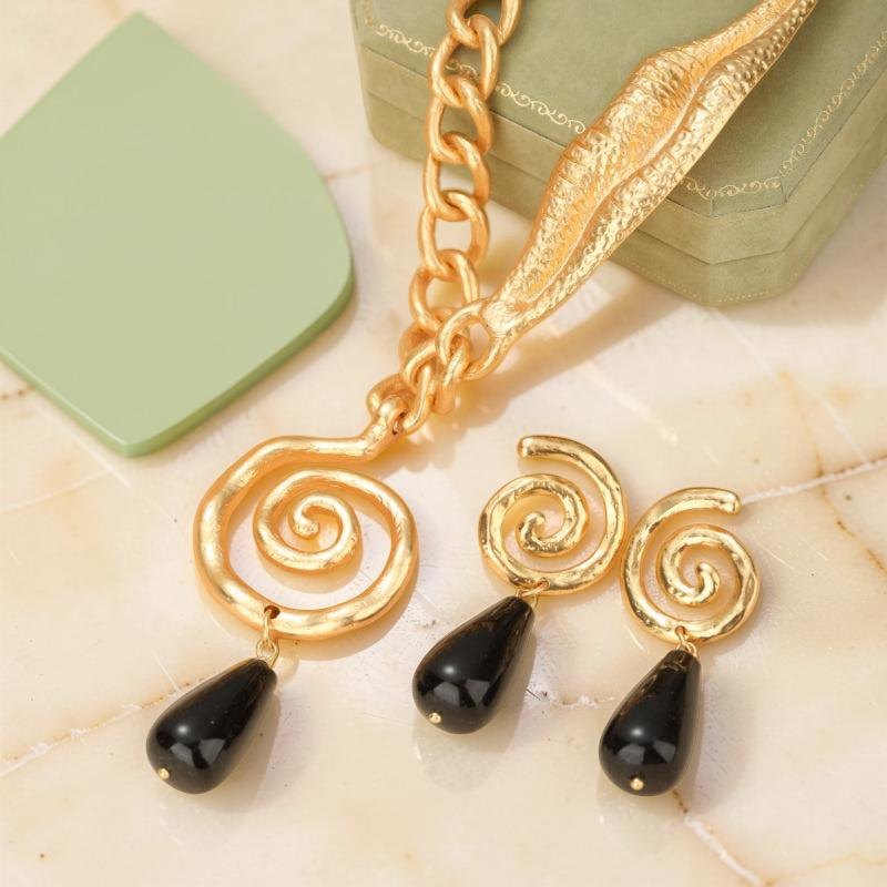 Boucles d'Oreilles Obsidienne – Vintage Spirale
