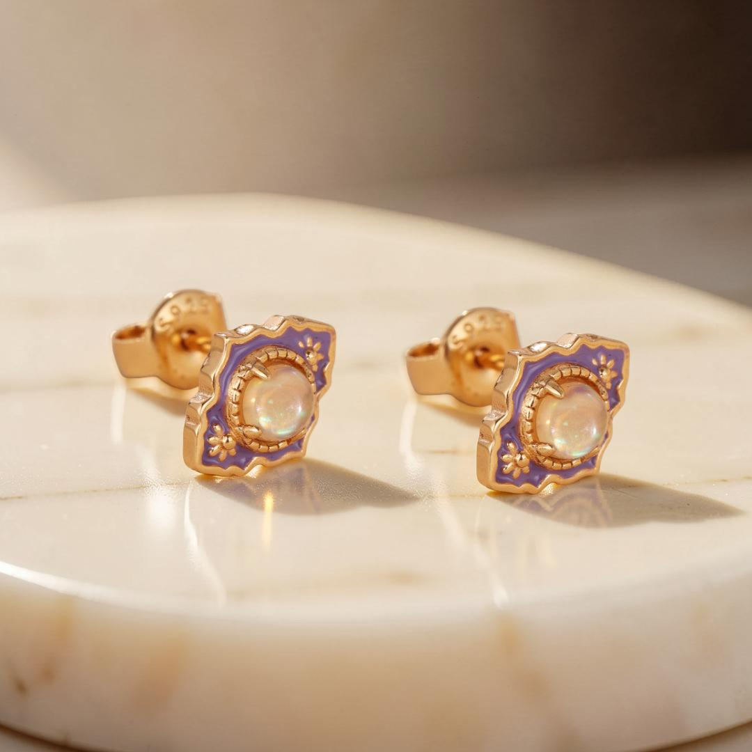 Boucles d'Oreilles Opale – Jardin des Merveilles, Argent Plaqué Or
