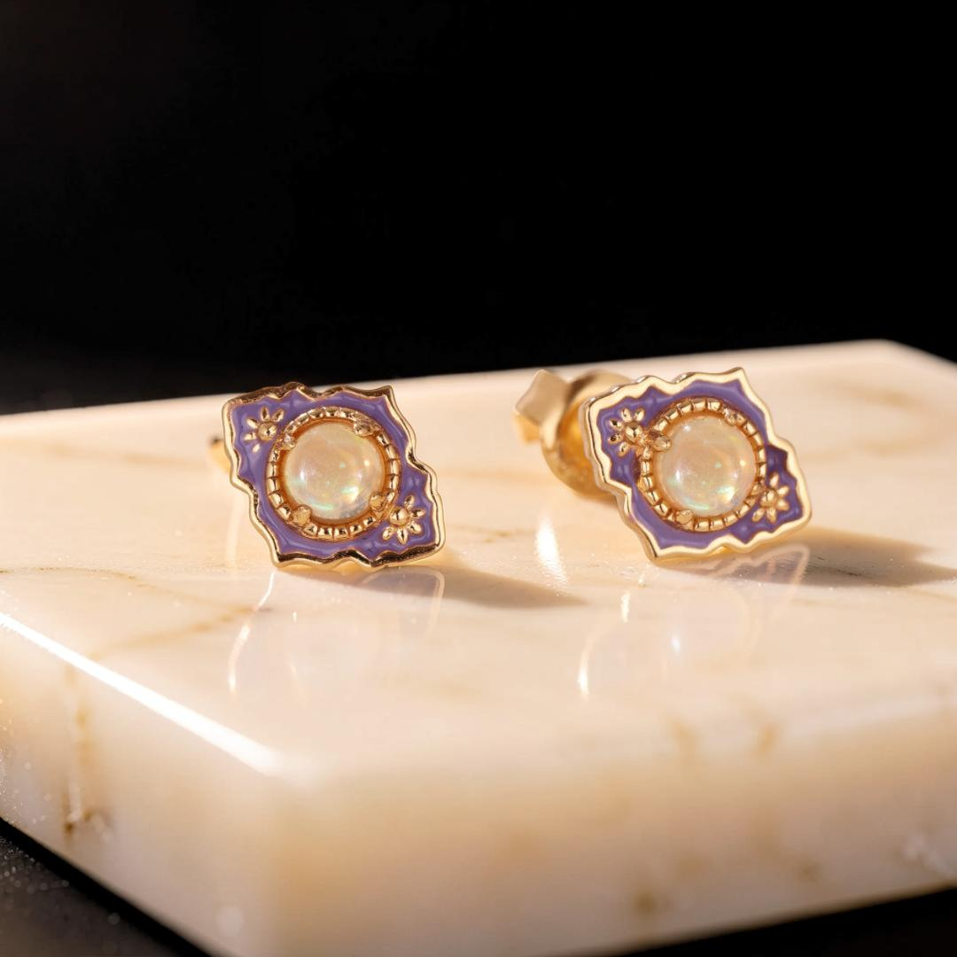 Boucles d'Oreilles Opale – Jardin des Merveilles, Argent Plaqué Or
