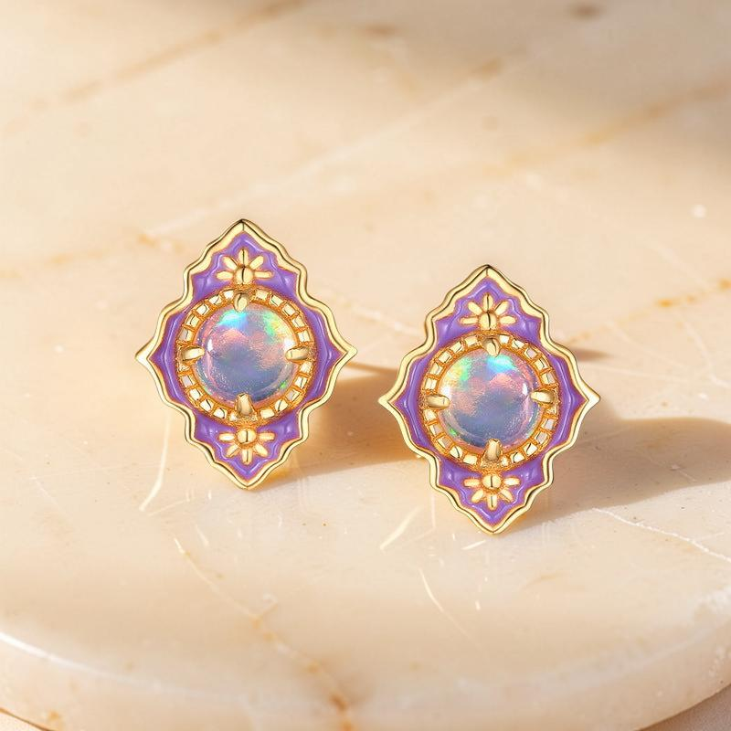 Boucles d'Oreilles Opale – Jardin des Merveilles, Argent Plaqué Or