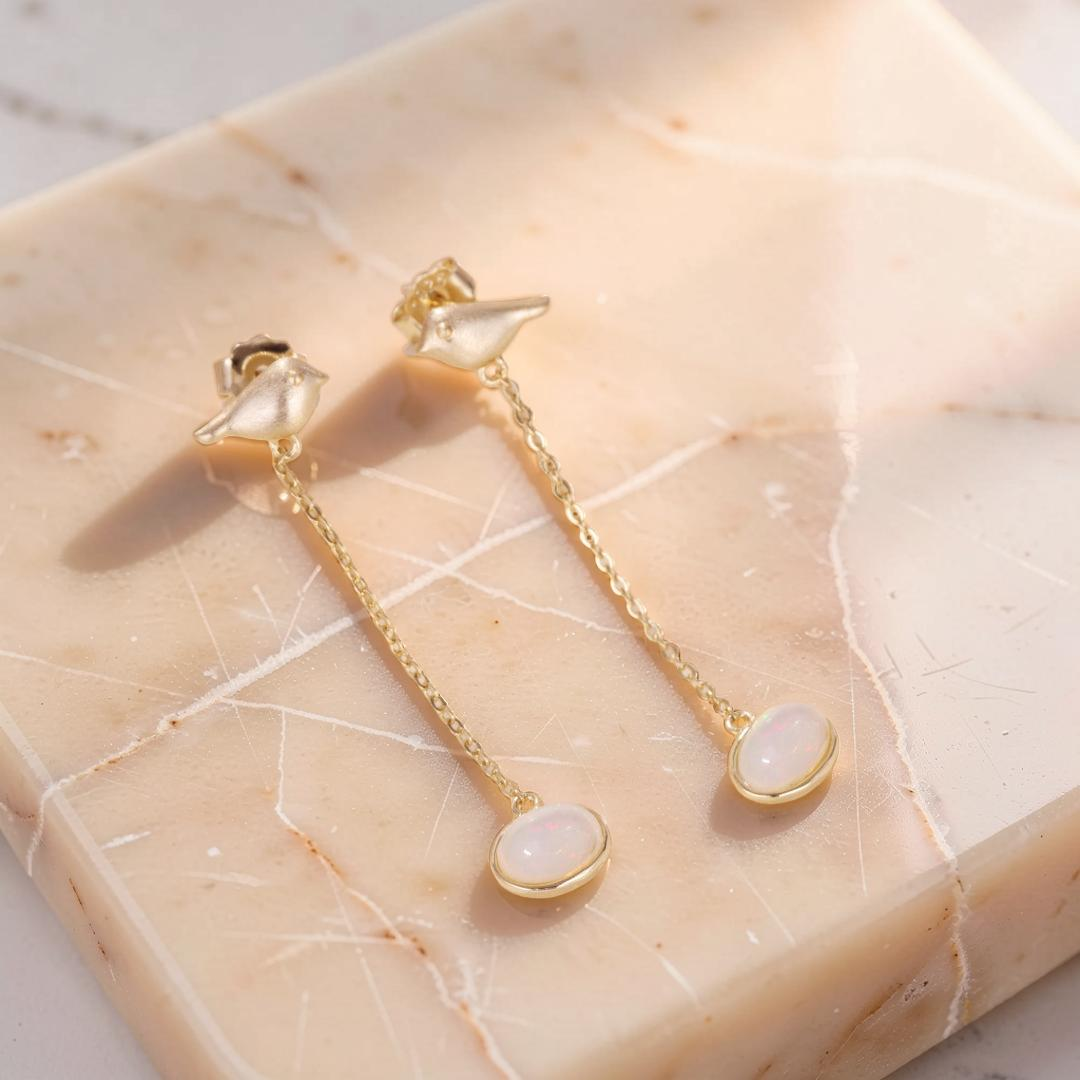 Boucles d'Oreilles Opale – Mélodie du Ciel, Argent Plaqué Or