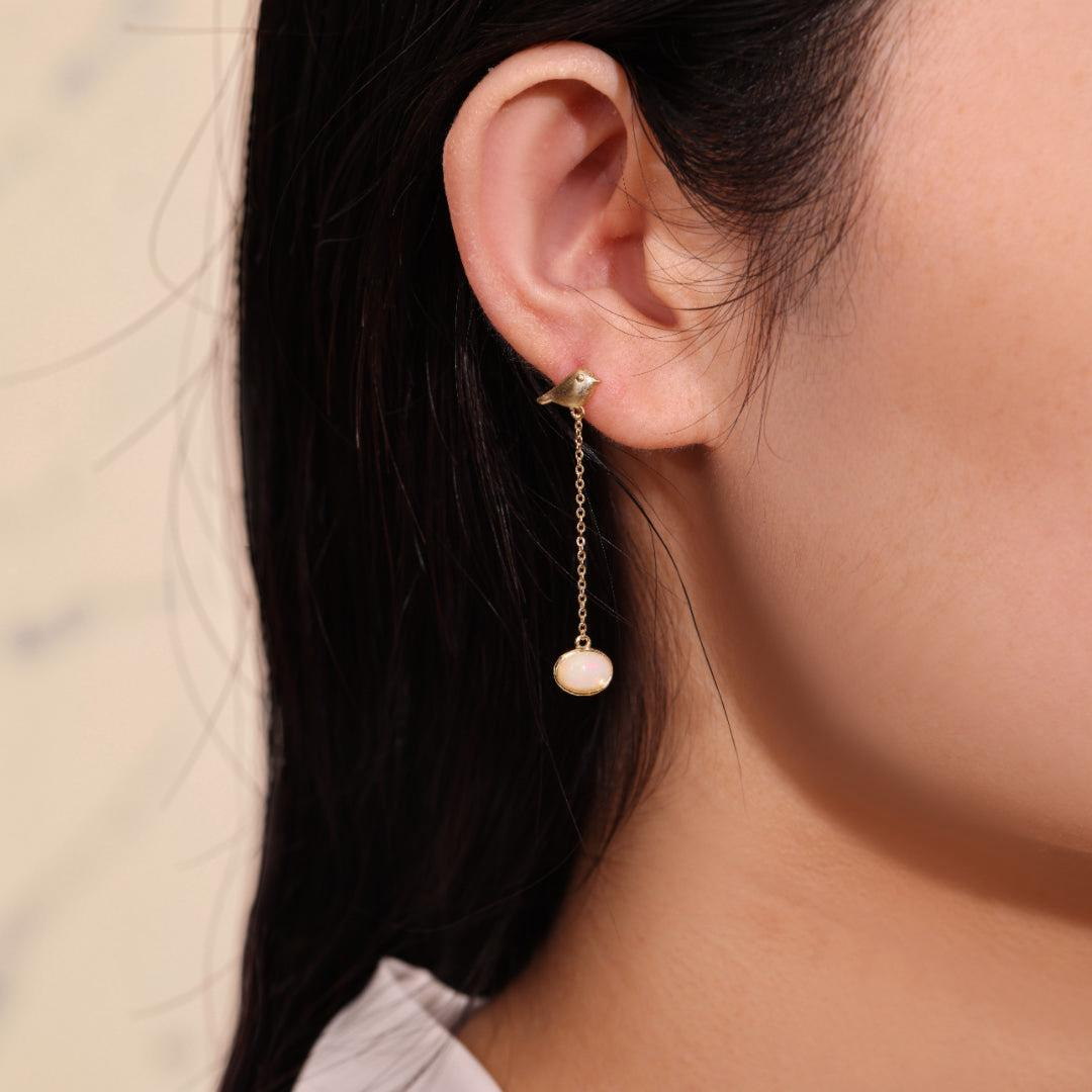 Boucles d'Oreilles Opale – Mélodie du Ciel, Argent Plaqué Or