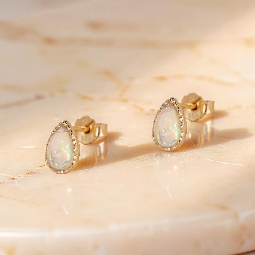 Boucles d'Oreilles Opale – Sagesse, Argent Plaqué Or