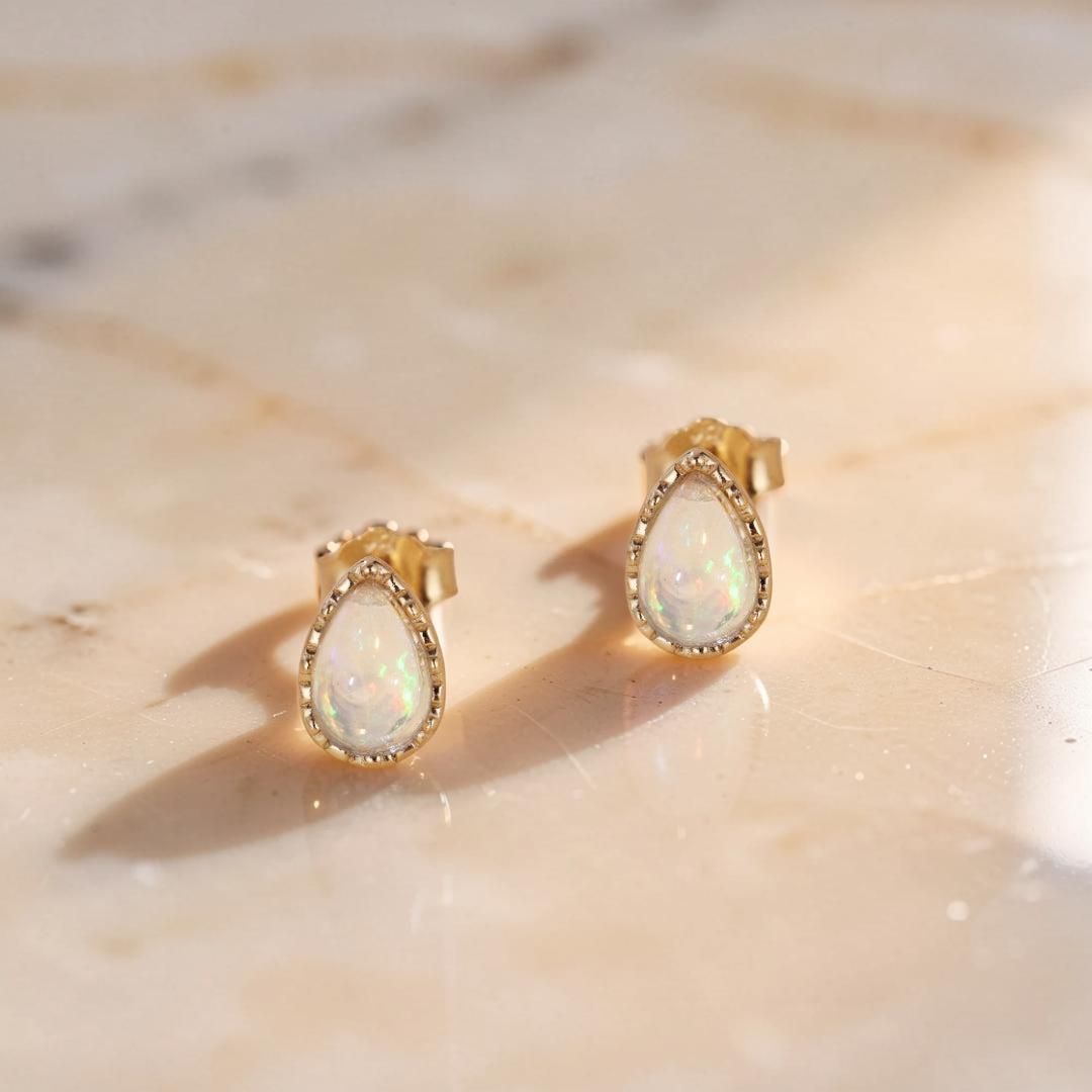 Boucles d'Oreilles Opale – Sagesse, Argent Plaqué Or