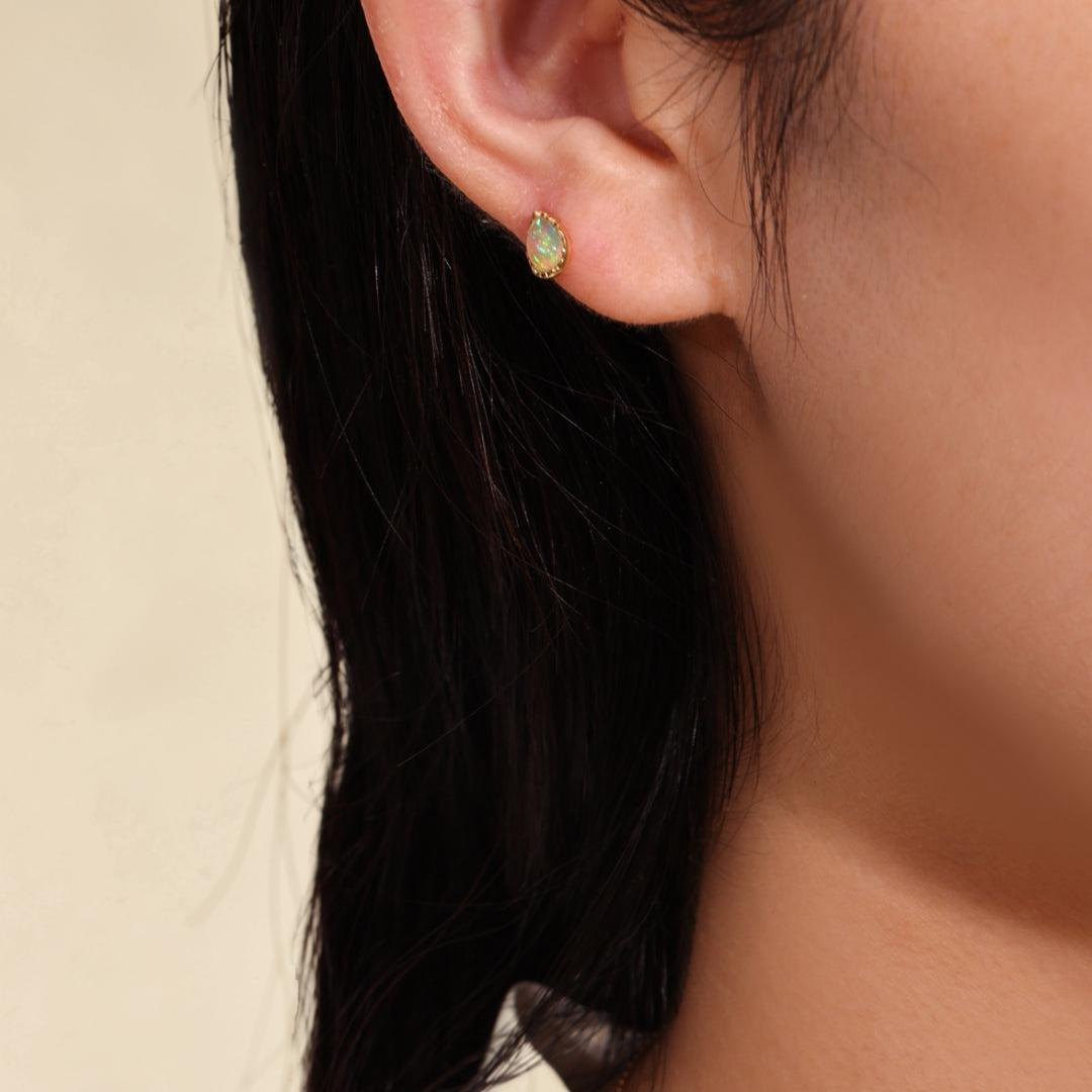 Boucles d'Oreilles Opale – Sagesse, Argent Plaqué Or