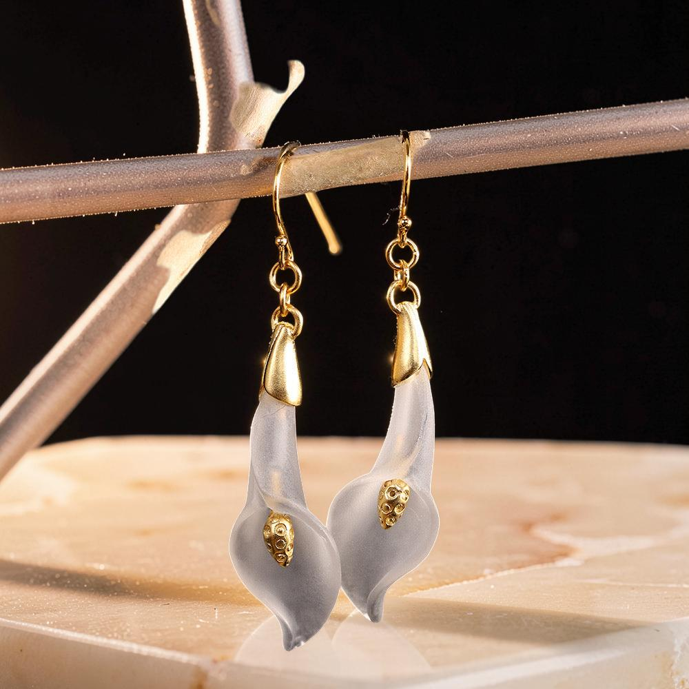 Boucles d'Oreilles Pendantes Quartz Clair – Épanouissement, Argent Plaqué Or