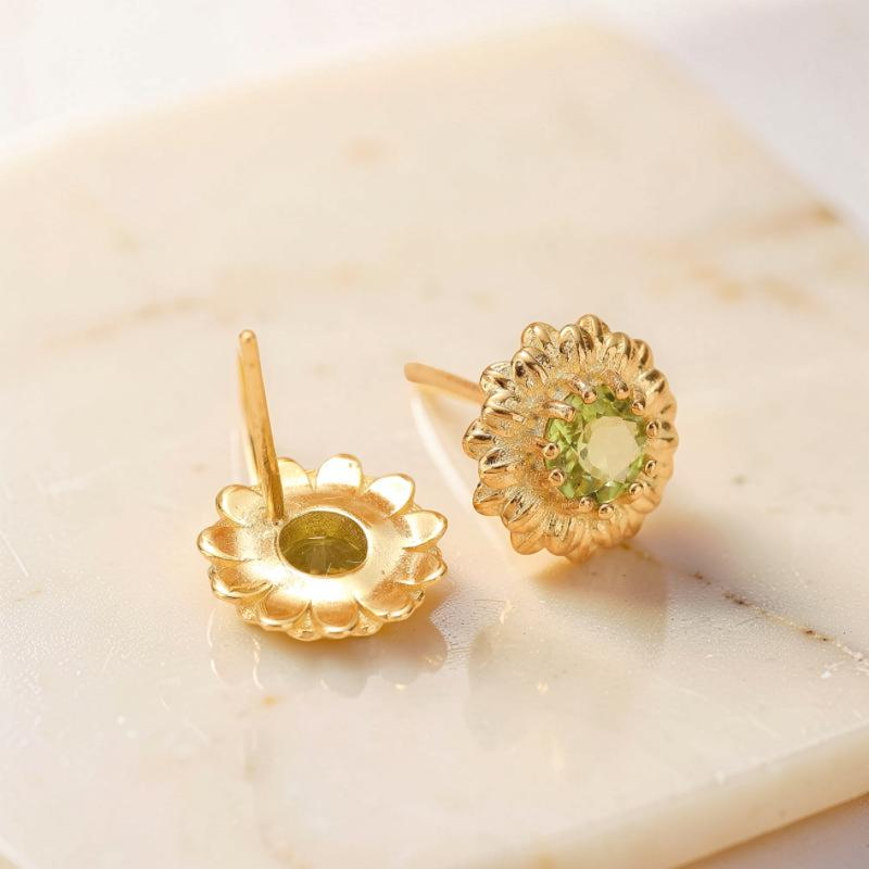 Boucles d'Oreilles Péridot – Doux Rayons, Argent Plaqué Or