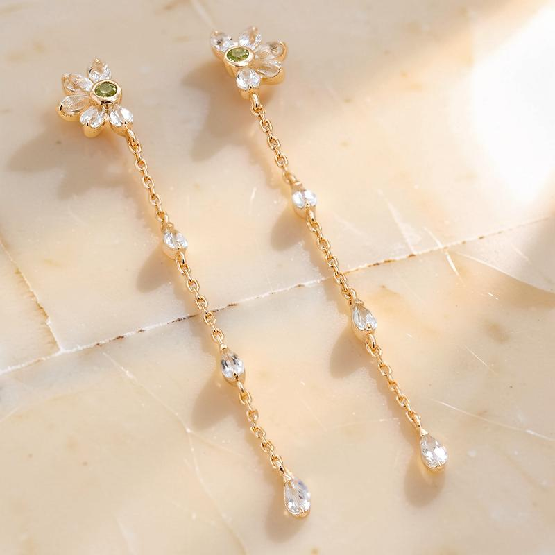 Boucles d'Oreilles Péridot et Topaze – Vœux Éternel, Argent Plaqué Or