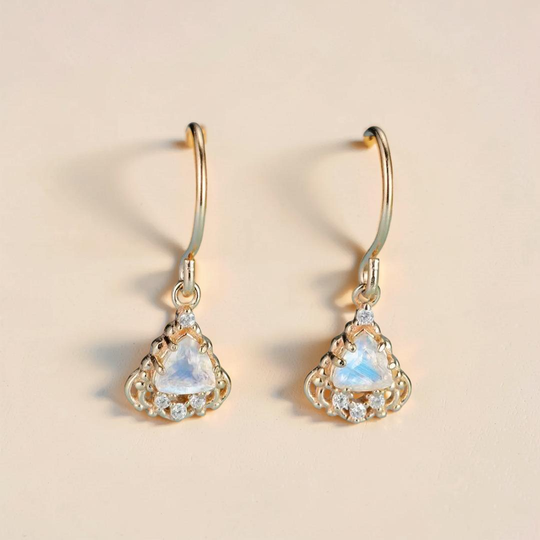 Boucles d'Oreilles Pierre de Lune – Féérie Royale, Argent Plaqué Or