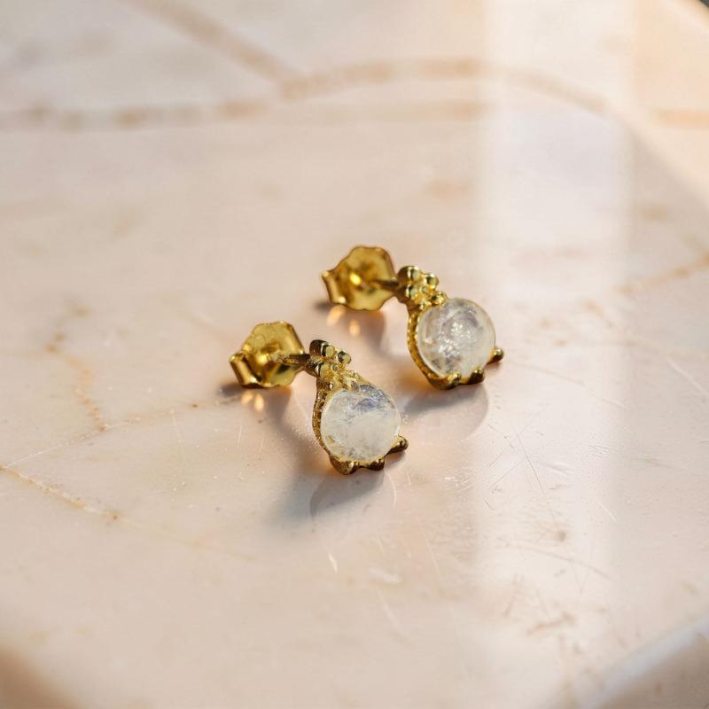 Boucles d'Oreilles Pierre de Lune – Goutte Lumineuse, Argent Plaqué Or