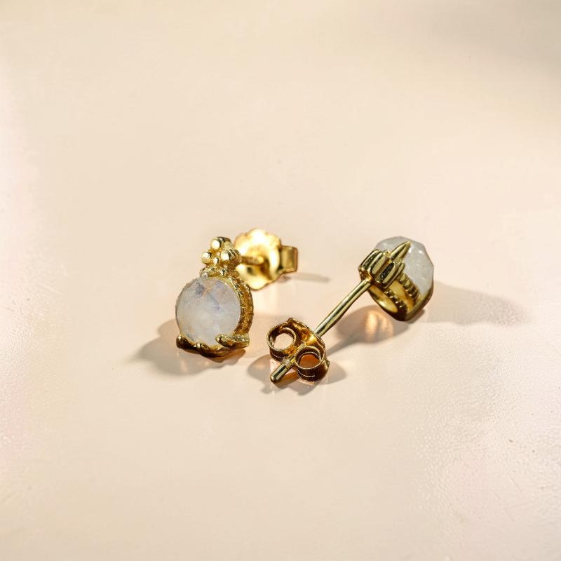 Boucles d'Oreilles Pierre de Lune – Goutte Lumineuse, Argent Plaqué Or