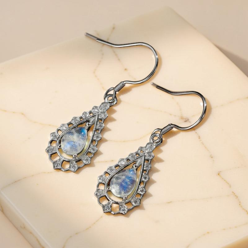 Boucles d'Oreilles Pierre de Lune – Larme Étincelante