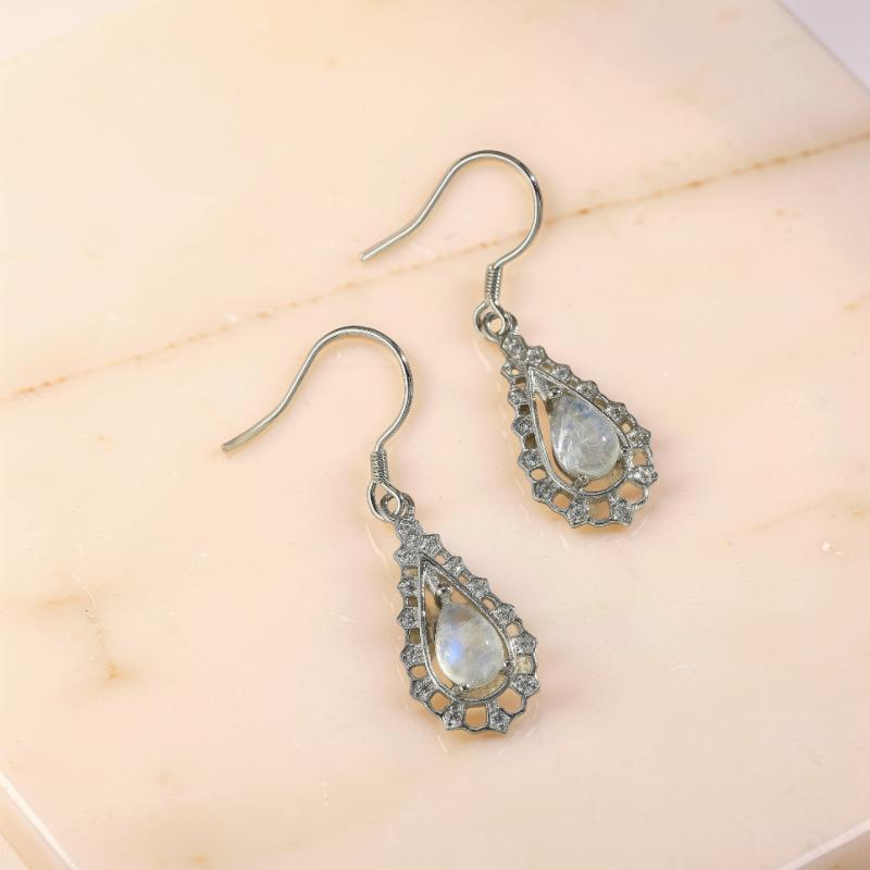 Boucles d'Oreilles Pierre de Lune – Larme Étincelante