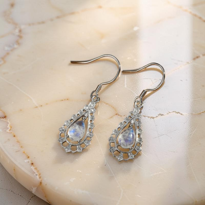 Boucles d'Oreilles Pierre de Lune – Larme Étincelante