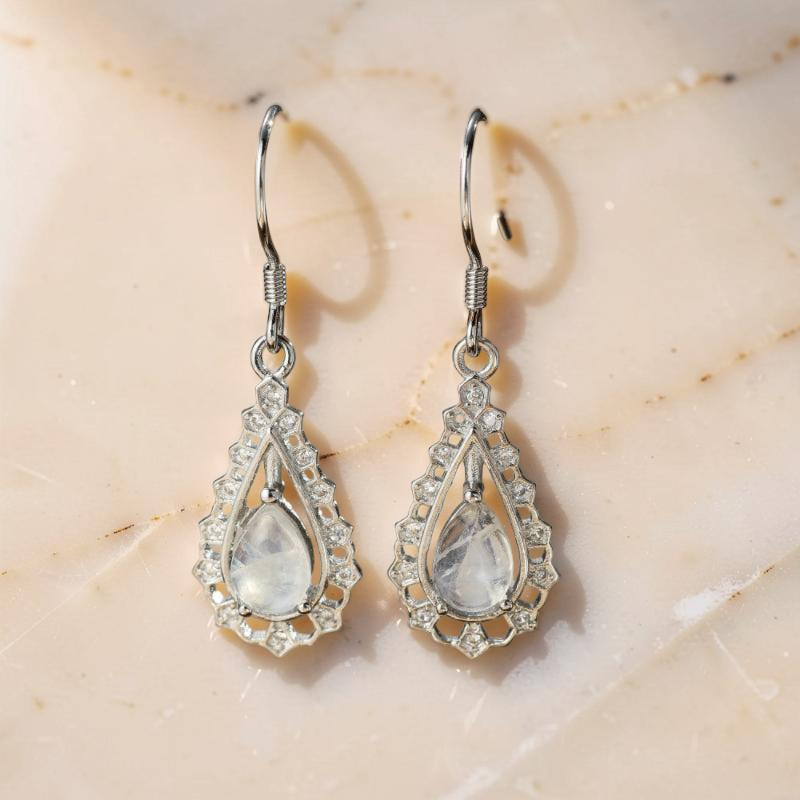 Boucles d'Oreilles Pierre de Lune – Larme Étincelante