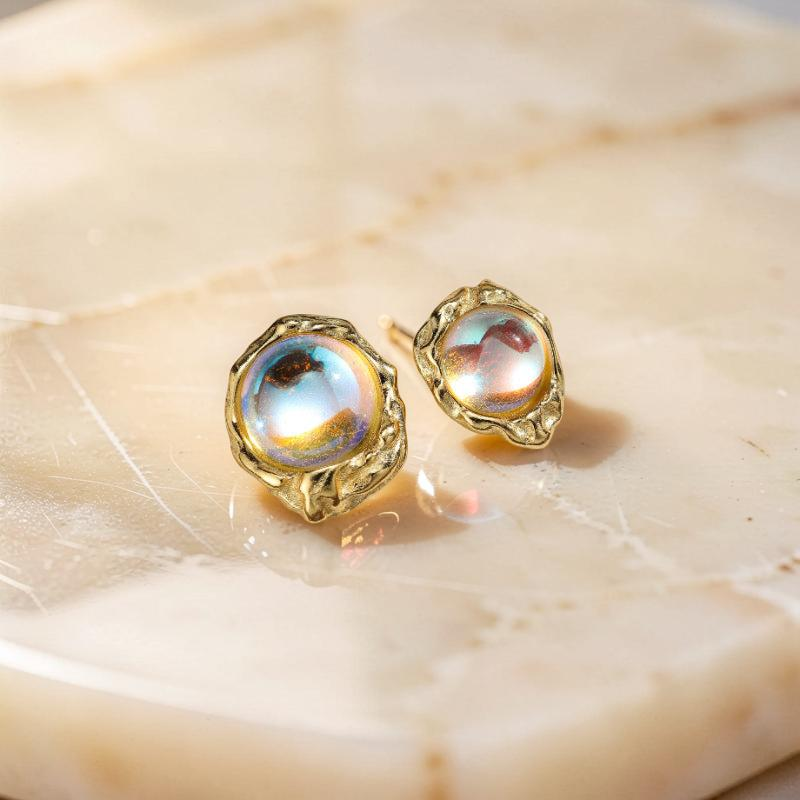 Boucles d'Oreilles Pierre de Lune – Mystère Astral, Argent Plaqué Or