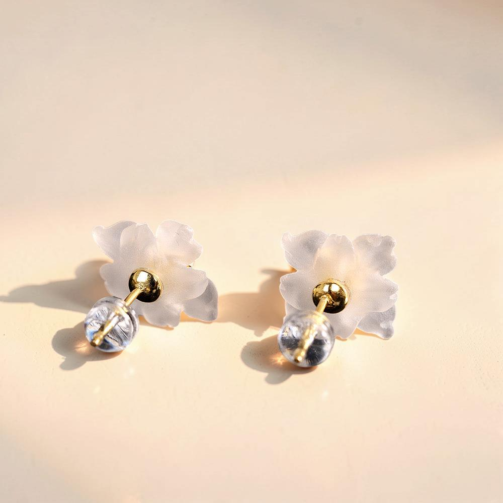 Boucles d'Oreilles Quartz Clair et Perle – Floraison Tranquille, Argent Plaqué Or