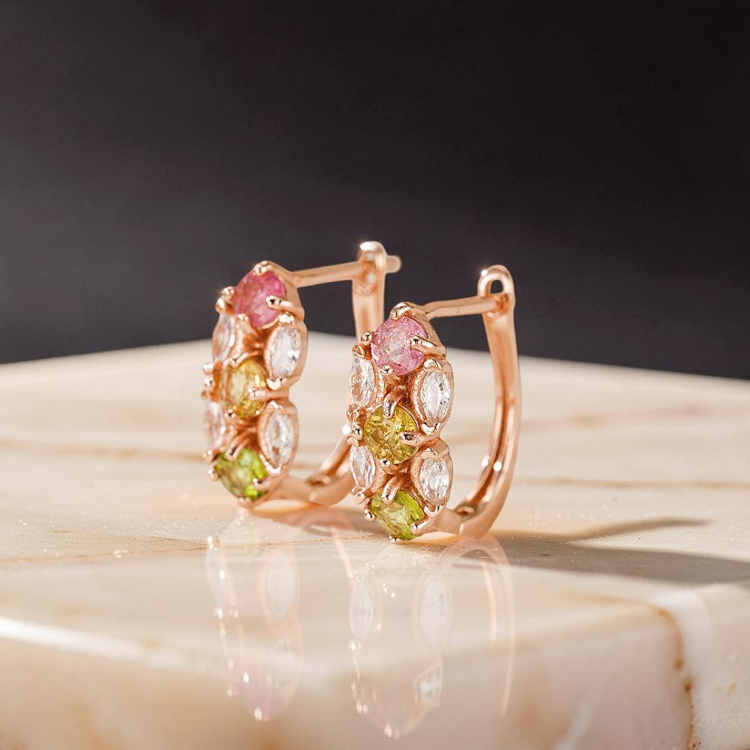 Boucles d'Oreilles Tourmaline – Rayonnement Floral, Argent Plaqué Or