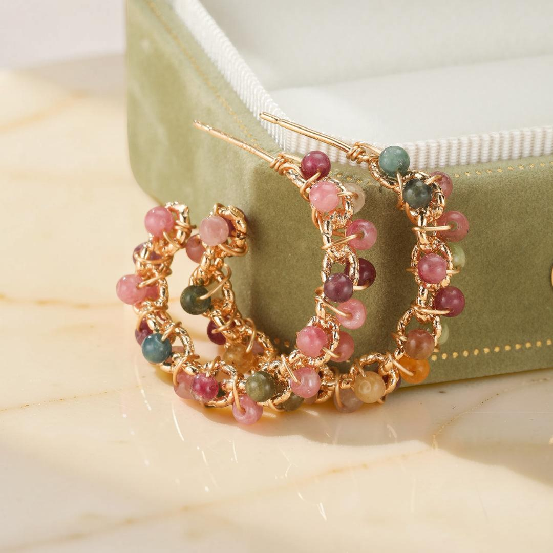 Boucles d'Oreilles Tourmaline – Vibrations Solaires, Plaqué Or 14k