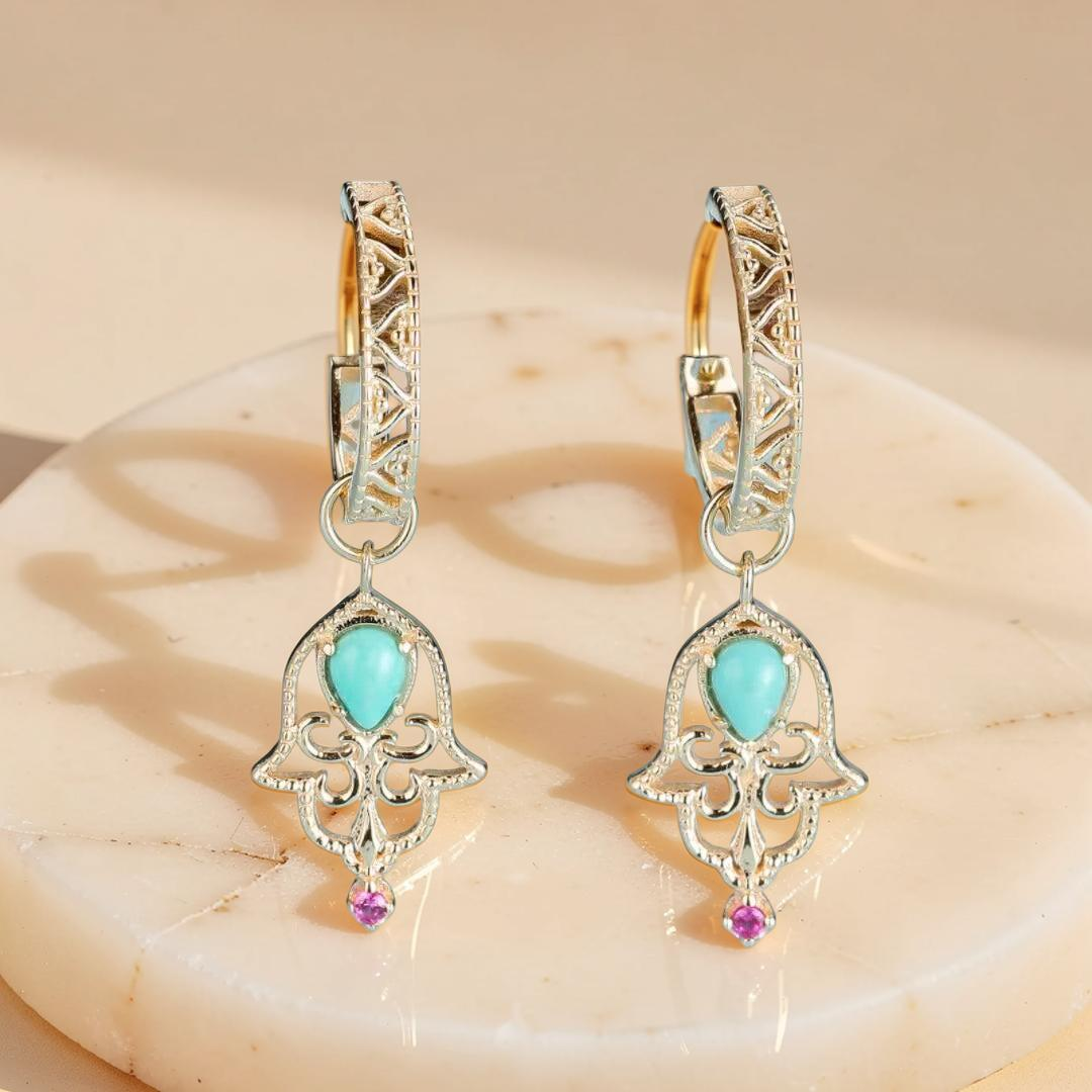 Boucles d'Oreilles Turquoise – Aura Protectrice, Argent Plaqué Or