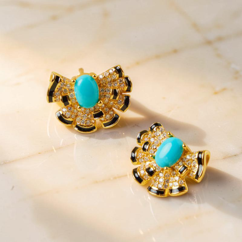 Boucles d'Oreilles Turquoise – Coquillage Maritime, Argent Plaqué Or