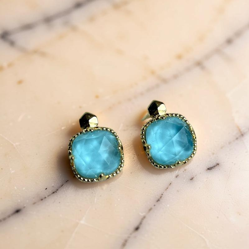 Boucles d'Oreilles Turquoise – Étreinte du Ciel, Argent Plaqué Or