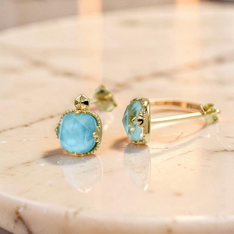 Boucles d'Oreilles Turquoise – Étreinte du Ciel, Argent Plaqué Or