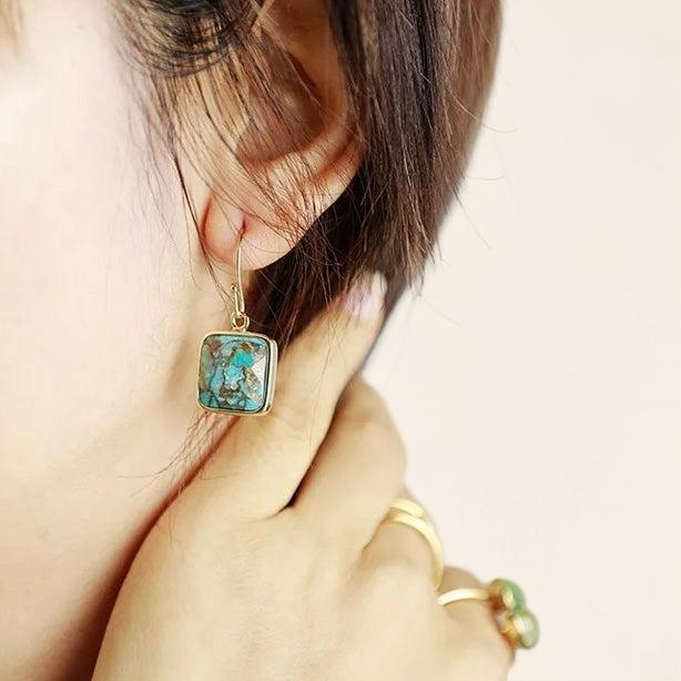 Boucles d'Oreilles Turquoise – Fragments de Ciel, Argent Plaqué Or