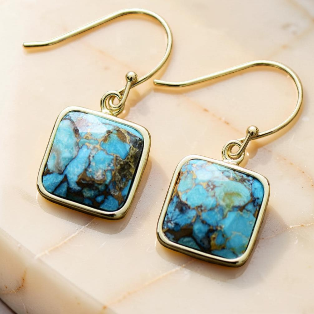 Boucles d'Oreilles Turquoise – Fragments de Ciel, Argent Plaqué Or