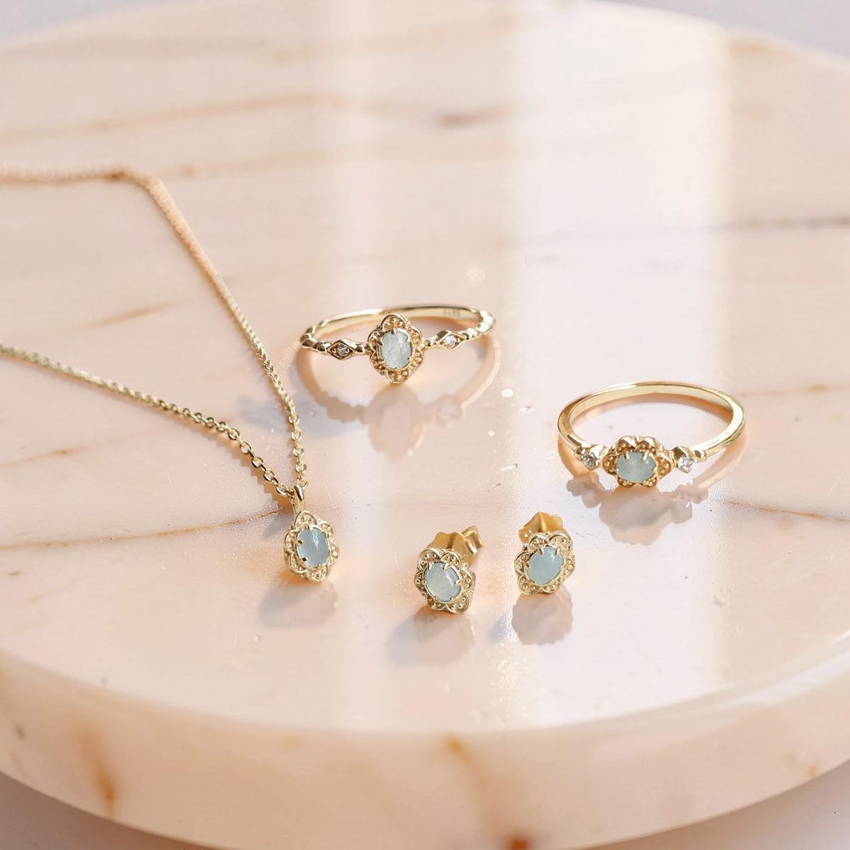 Boucles d'Oreilles Aigue Marine – Aura Marine, Argent Plaqué Or