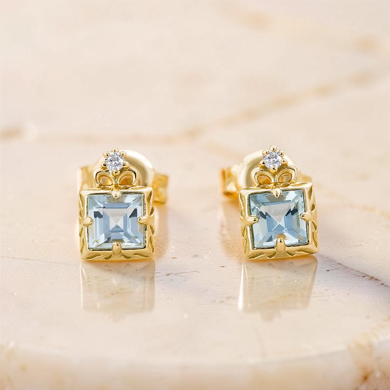 Boucles d'Oreilles Aigue Marine – Douce Lumière, Plaqué Or