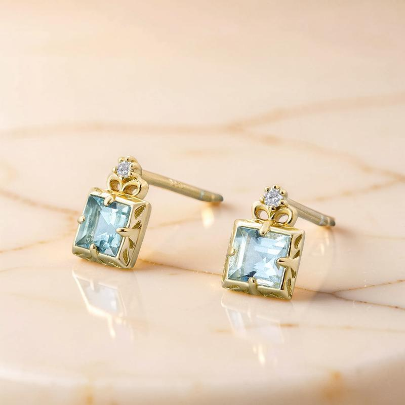 Boucles d'Oreilles Aigue Marine – Douce Lumière, Plaqué Or