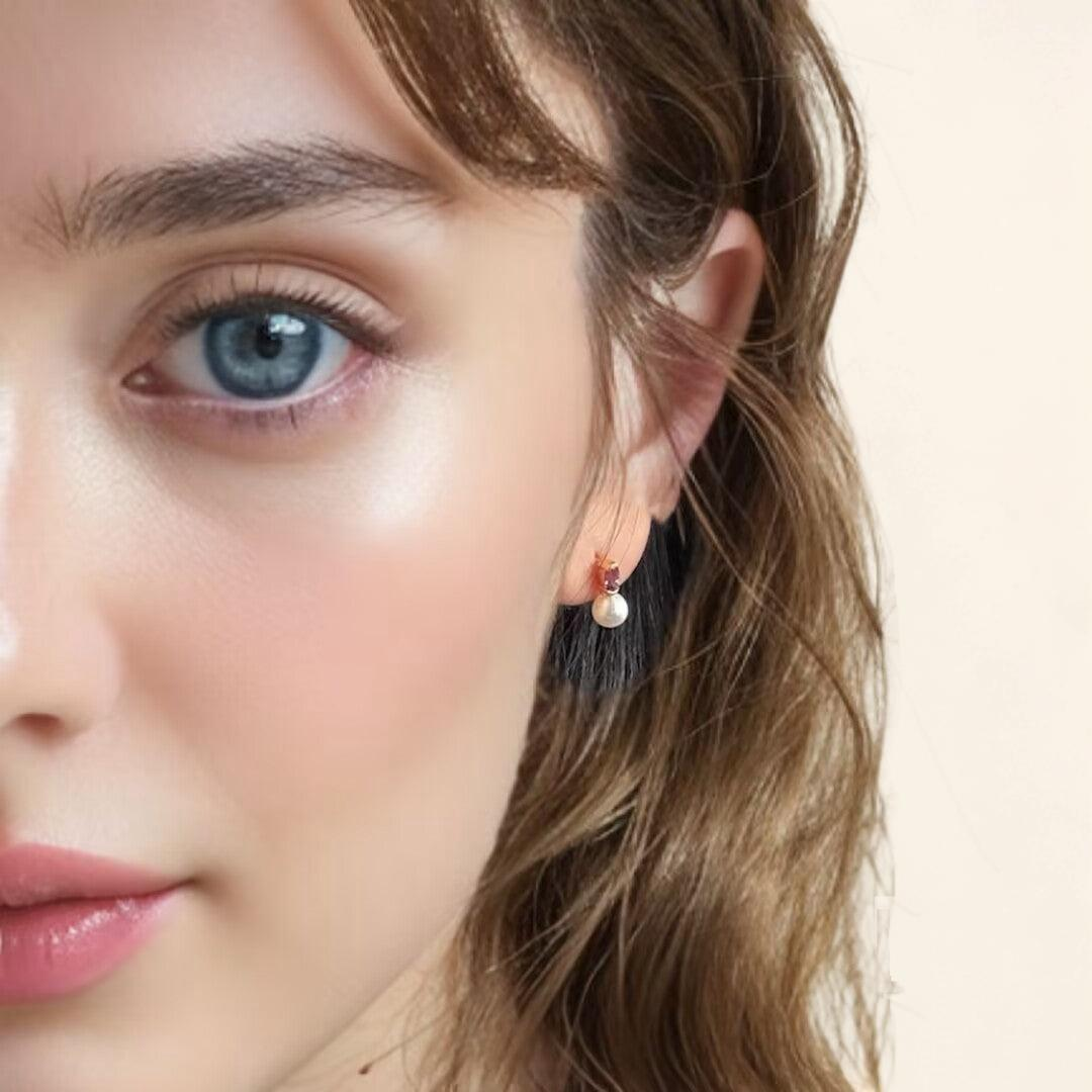 Boucles d’Oreilles Améthyste et Perle – Pure Grâce, Argent Plaqué Or