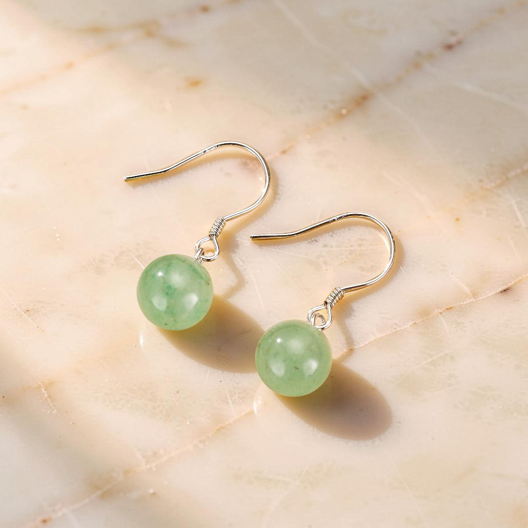 Boucles d’oreilles Aventurine – Éclat Doux, Argent