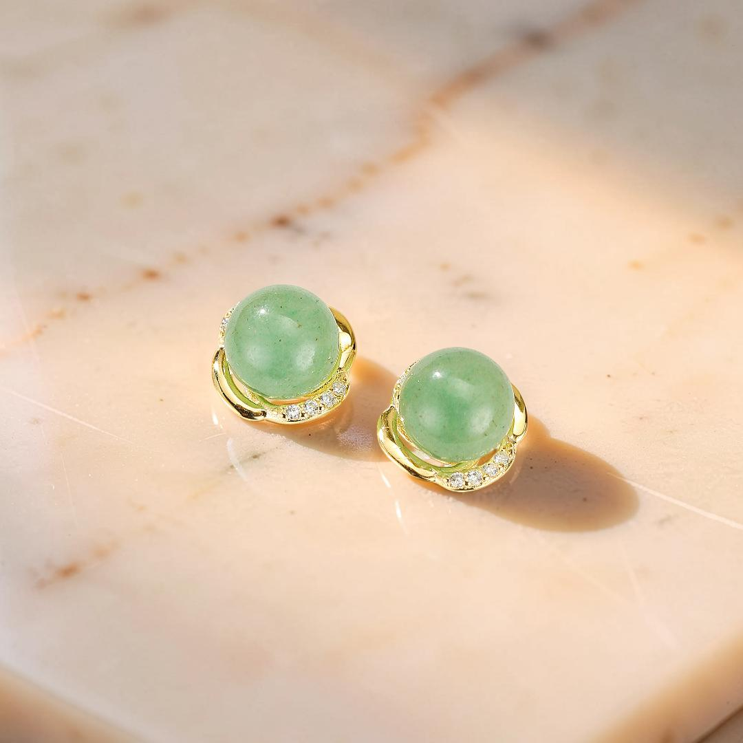 Boucles d’oreilles Aventurine – Éclat Intemporel, Argent