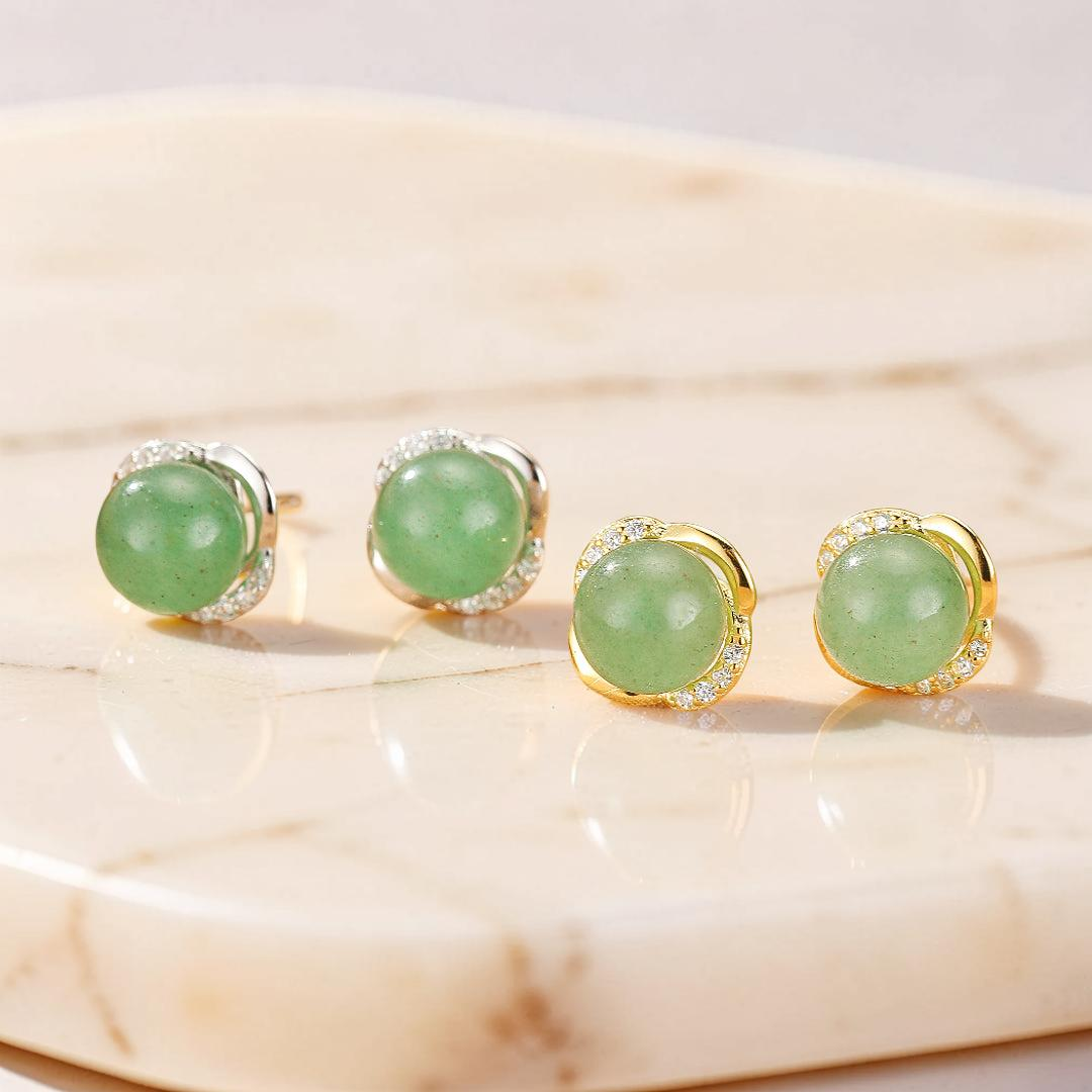 Boucles d’oreilles Aventurine – Éclat Intemporel, Argent