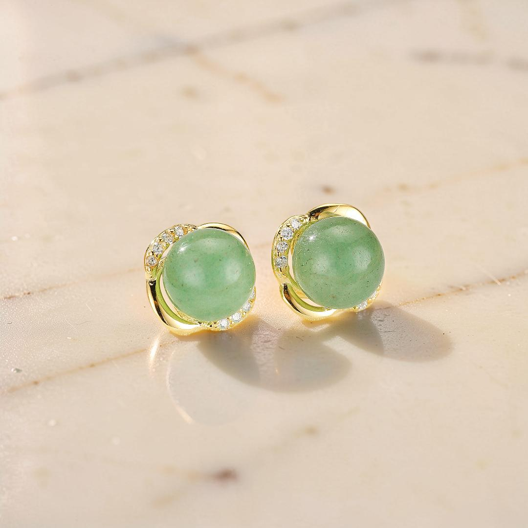 Boucles d’oreilles Aventurine – Éclat Intemporel, Argent