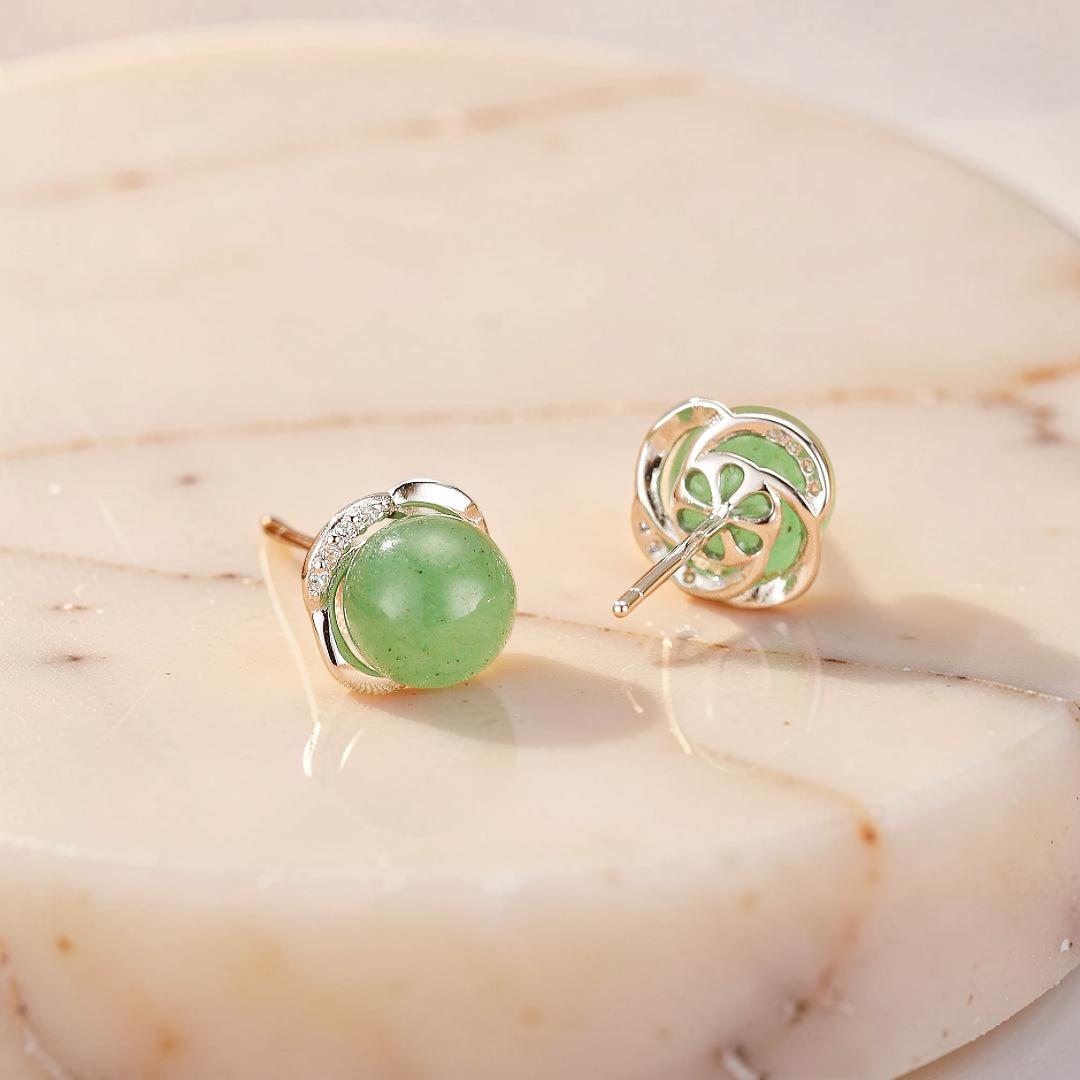 Boucles d’oreilles Aventurine – Éclat Intemporel, Argent