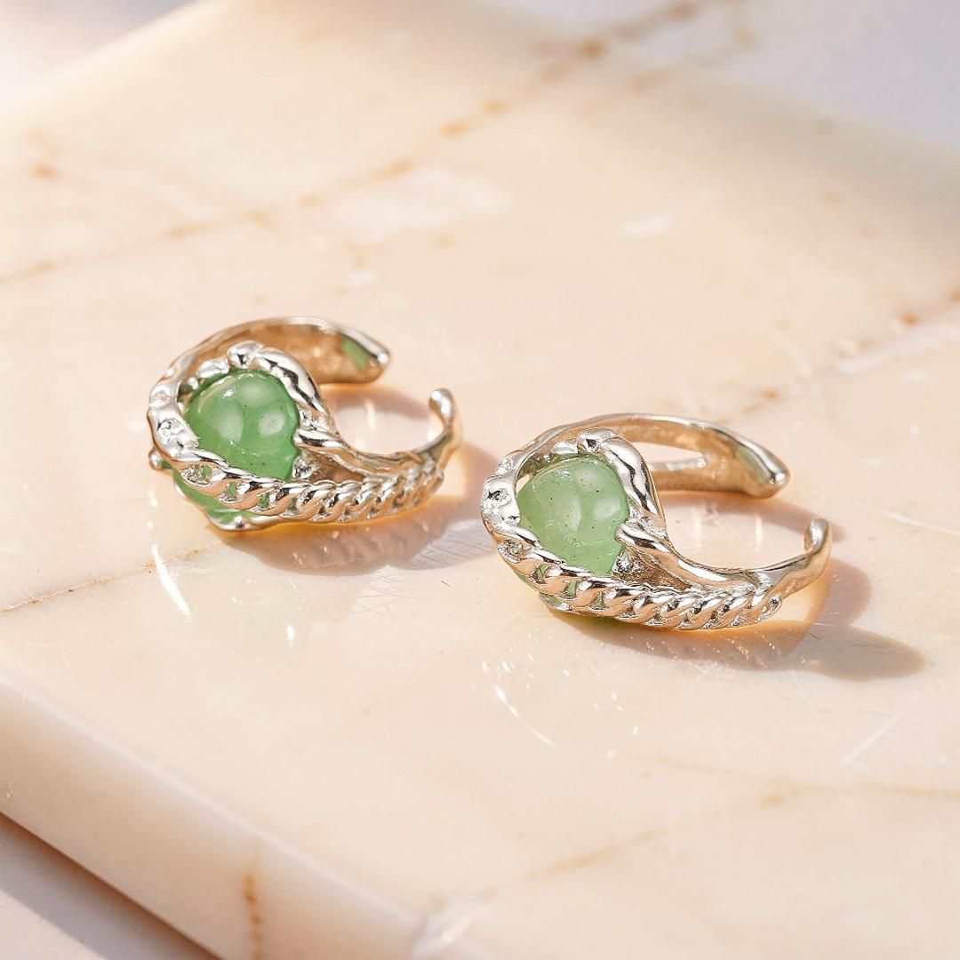 Boucles d'Oreilles Aventurine – Énergie Harmonieuse, Argent