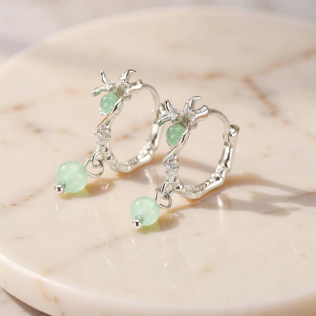 Boucles d’oreilles Aventurine – Rameaux d’Harmonie, Argent