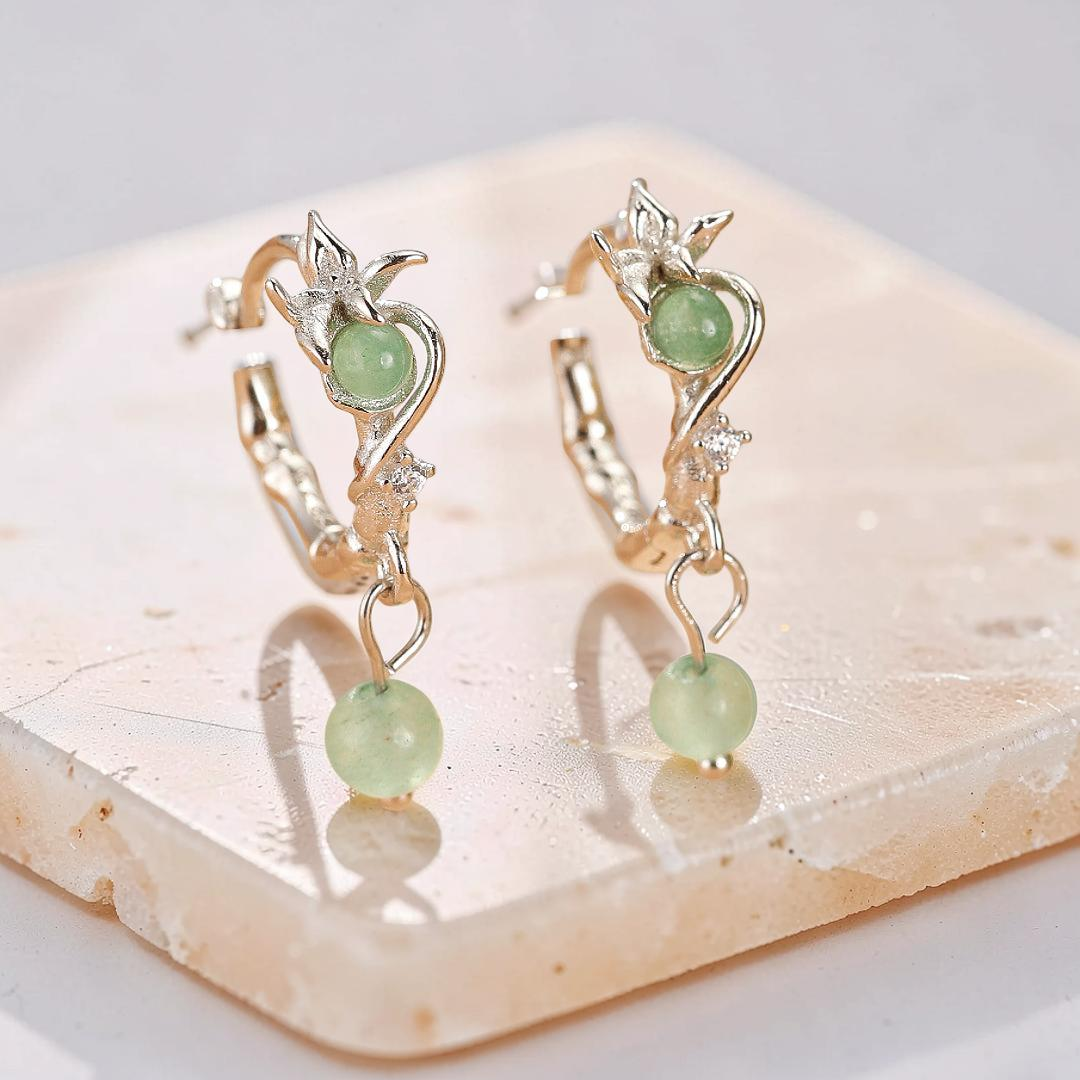 Boucles d’oreilles Aventurine – Rameaux d’Harmonie, Argent