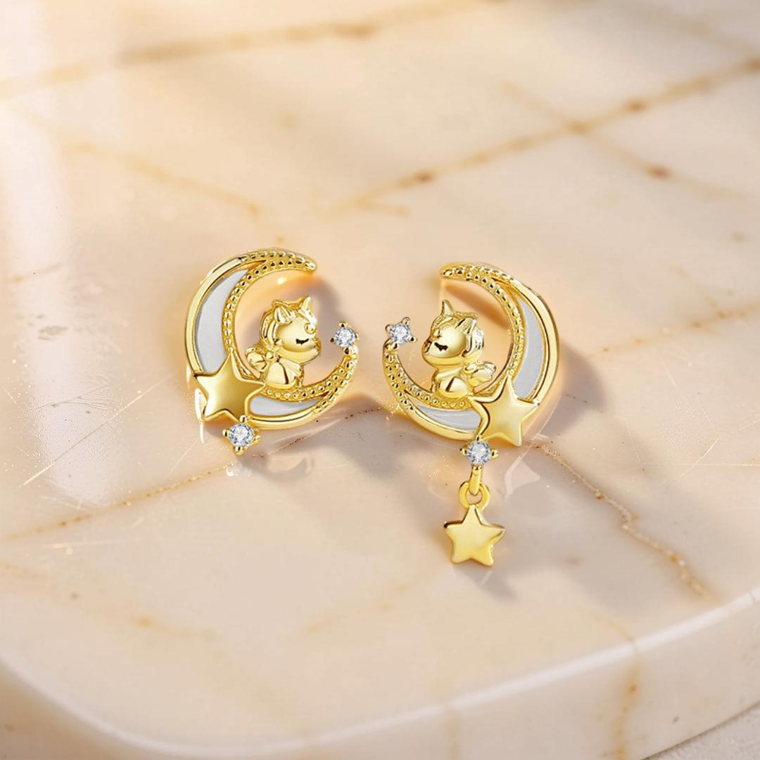 Boucles d’oreilles Cheval – Rêve Étoilé, Argent Plaqué Or