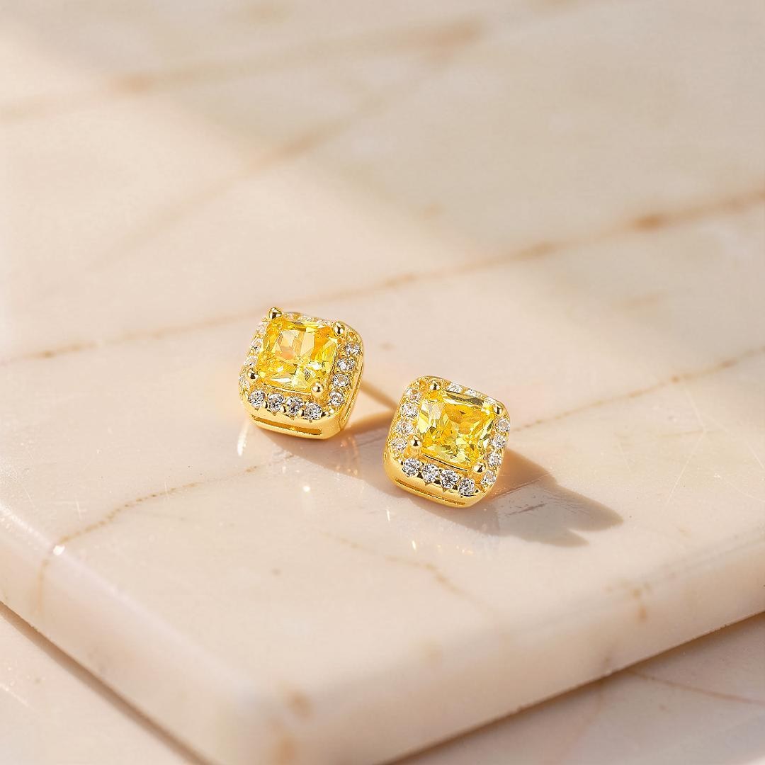 Boucles d’Oreilles Citrine – Éclat Carré, Argent